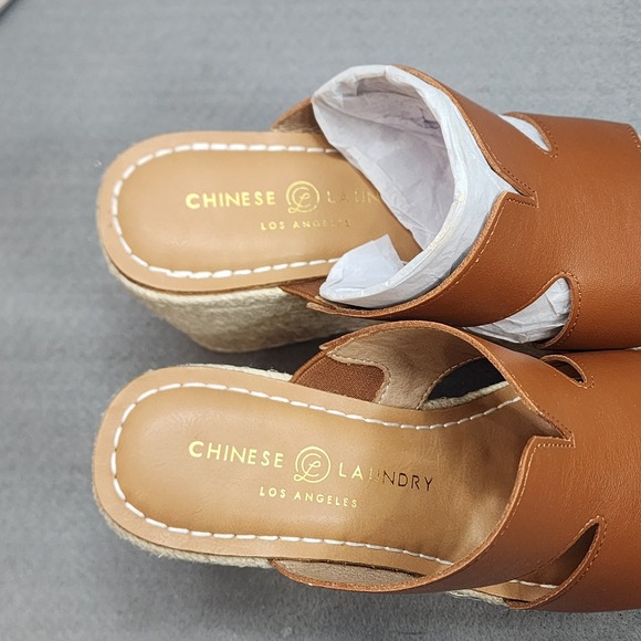 Chinese Laundry Next Door Tan Smooth Espadrille Wedge Platform Sandals W Sz 7 M - Picture 6 of 8